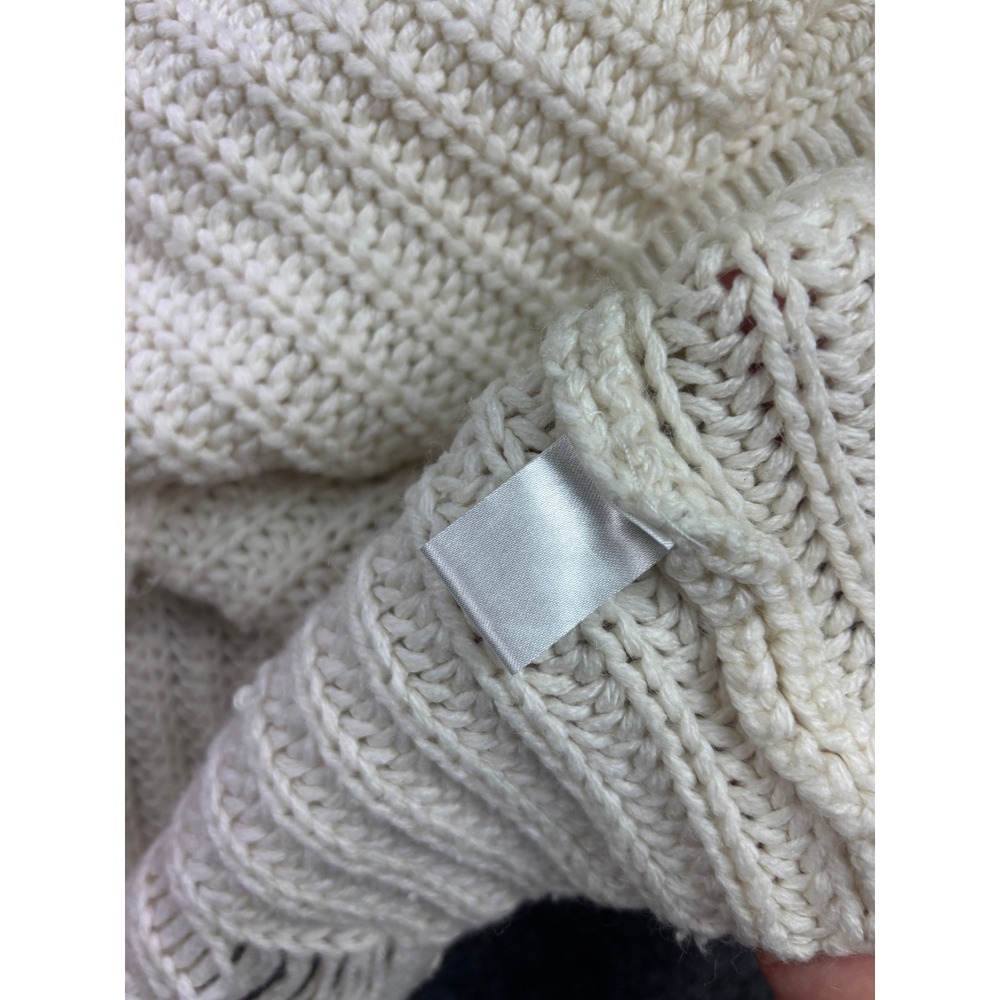UMGEE Distressed Mock Neck Sweater Womens L Cream Cropped Chunky Knit Oversized - Picture 5 of 7